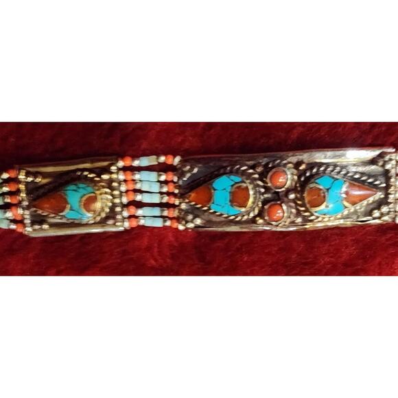 Sterling Silver .925 Coral, Turquoise Bracelet Balinese Made - Picture 3 of 10